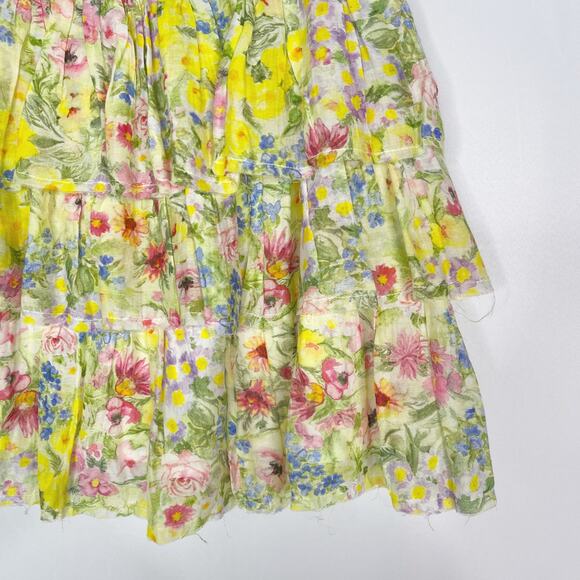 LoveShackFancy Small S Yellow Floral Brynlee Ruffle Tiered Skirt Cotton Silk - Picture 6 of 12